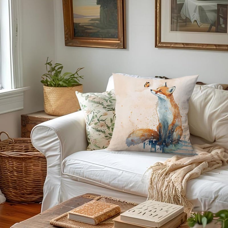 ETVISO Fox Decor Pillow Cover 18x18, Watercolor Fox Animal Butterfly Decorative Throw Pillow Case for Bedroom Living Room Home - Image 4